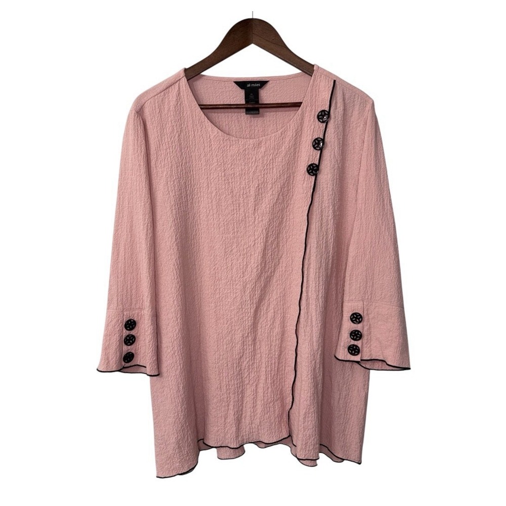 Ali Miles blouse women's XL pink textured crepe faux wrap art boho lagenlook